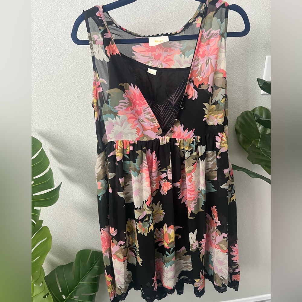 Layered sheet floral a-line dress with edgy second layer